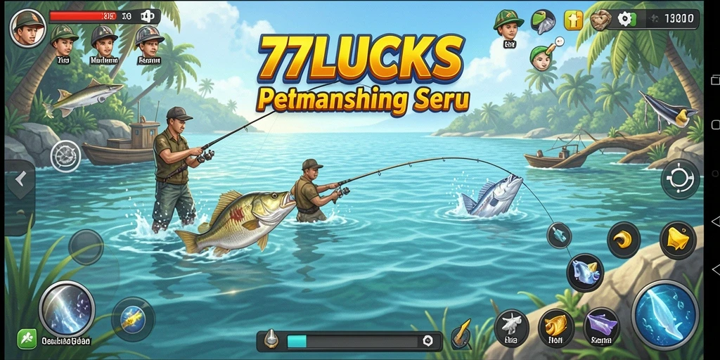 Screenshot gameplay <strong>77LUCKS</strong> menunjukkan momen memancing yang seru dan indah.