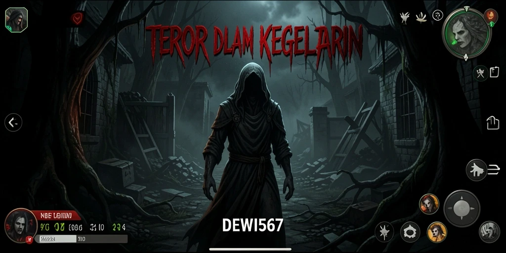 Tampilan gameplay mencekam di dalam rumah angker.