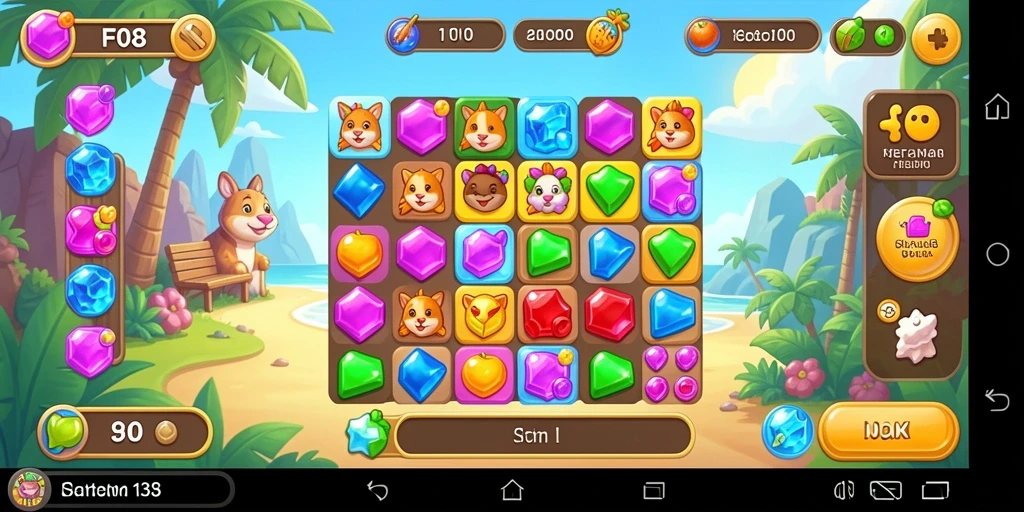 Tampilan gameplay F08 yang seru dan berwarna-warni dalam genre Match-3.