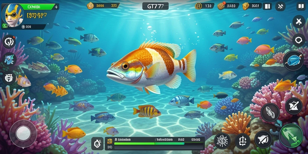 Tampilan gameplay GT777 dengan aksi tembak ikan yang seru.