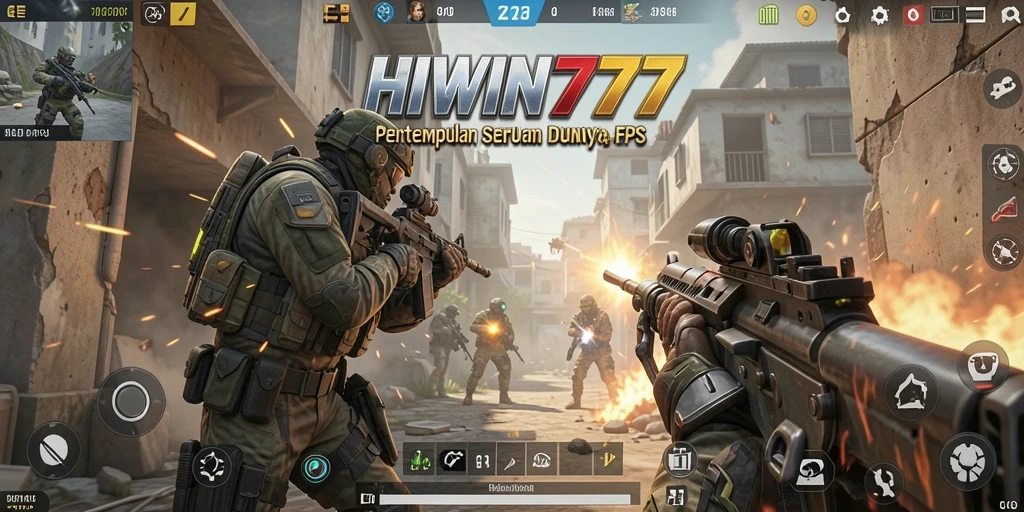 Tangkapan layar utama HIWIN777 menunjukkan aksi seru dalam gameplay FPS.