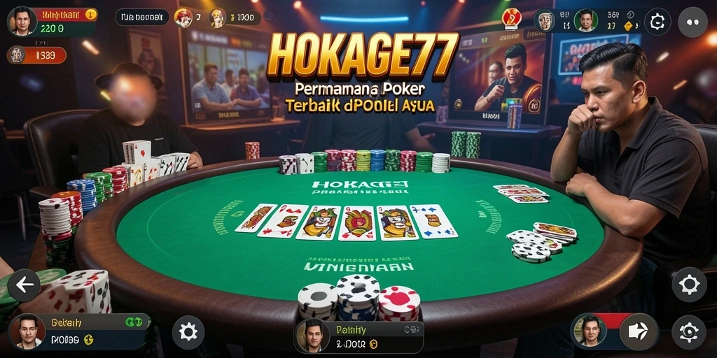 Tampilan gameplay poker HOKAGE77 yang menakjubkan dan interaktif.