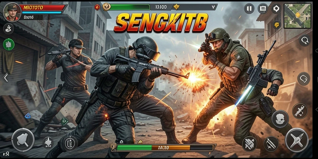 Tampilan gameplay aksi seru di MIOTOTO dengan pertempuran intens dan karakter menarik.