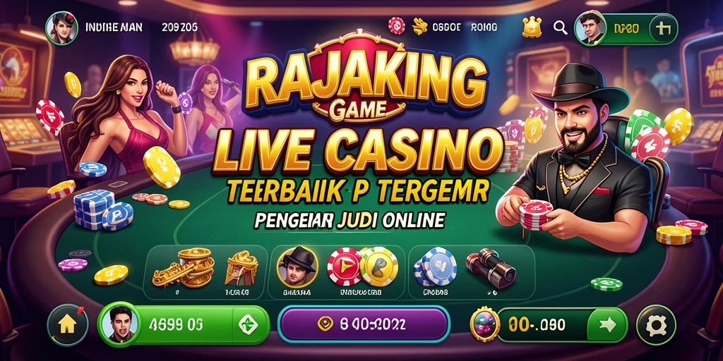 Screenshot gameplay RAJAKING menampilkan dealer cantik dan permainan yang seru.