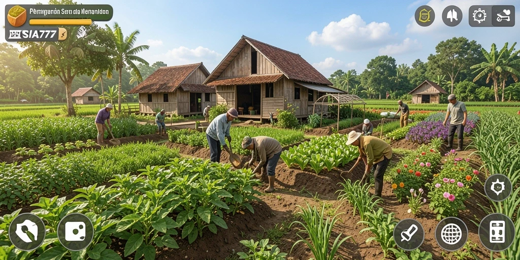 Tangkapan layar SIA777 menampilkan suasana pertanian yang ceria dan aktif.